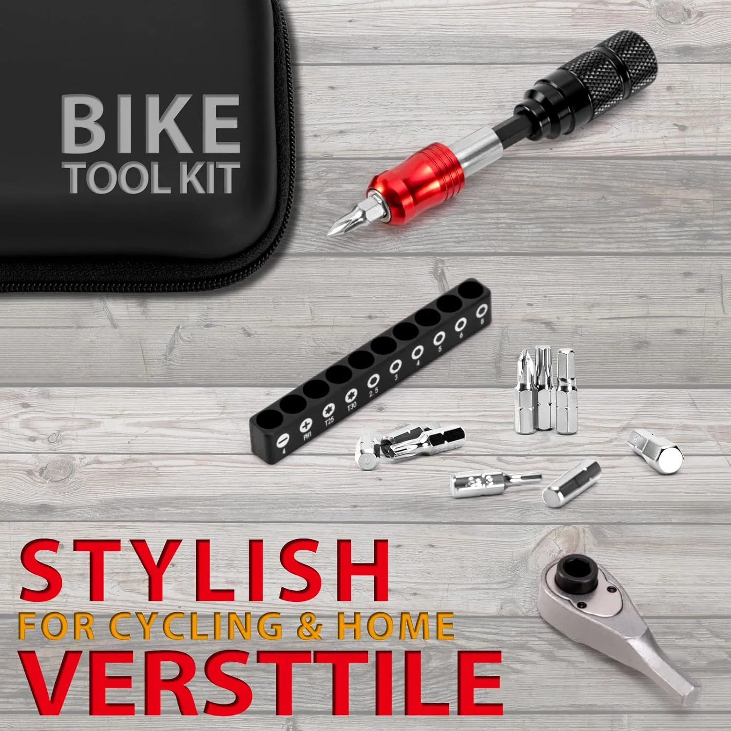 EMERK Bike Repair Tool Kit – Bicycle Multi-Tool Kit with Mini Pump, Ratchet Reversible Tool &10 Tool Bits, Tire Levers, and Portable Bag for Camping and Travel