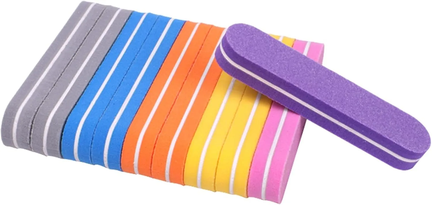 Emery Boards Nail Care kit with Nail File Buffer, 200Pcs Mix Color Mini Nail File Buffers Sponge 100/180(Lime)