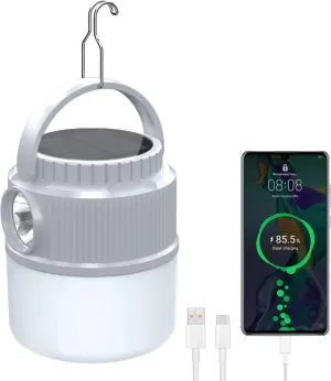 emie LED Camping Light Tent Lantern, Solar Rechargeable Flashlight , 4 Modes Portable Lantern for Camping, Hiking, Working, Fishing, Dog Walking, Shelters, Outdoor Activities and Emergency Lighting