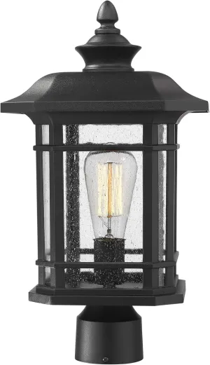 Emliviar Outdoor Post Lighting Fixture 17 inch, 1-Light Exterior Post Light in Black Finish with Seeded Glass, A2202110P1
