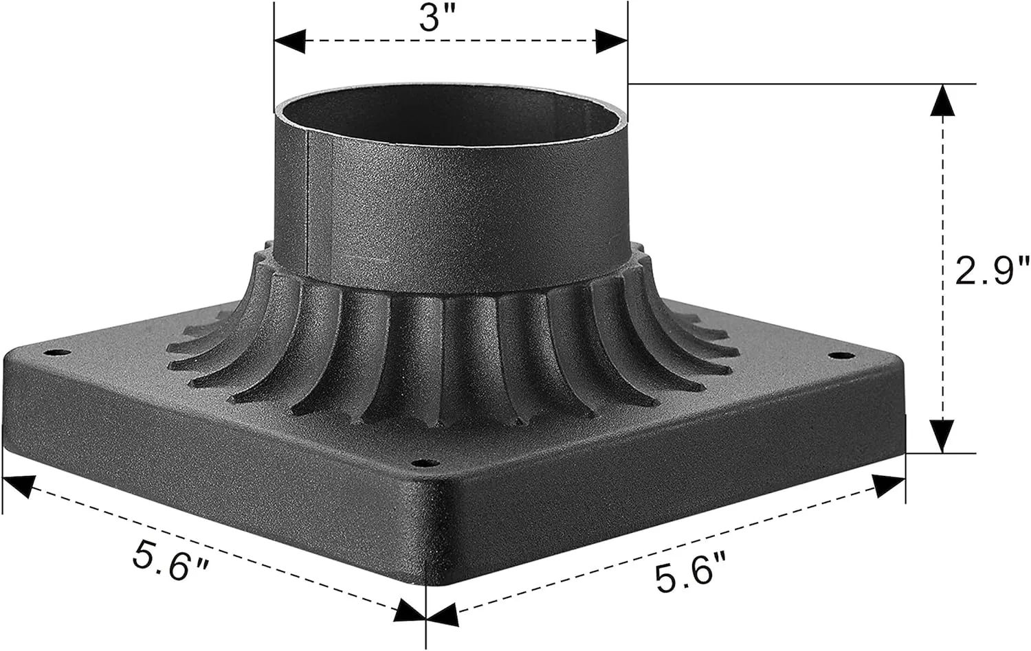 Emliviar Pier Mount Base, Cast Aluminum 3" Pier Mount Adapter in Black Finish, 20069 BK