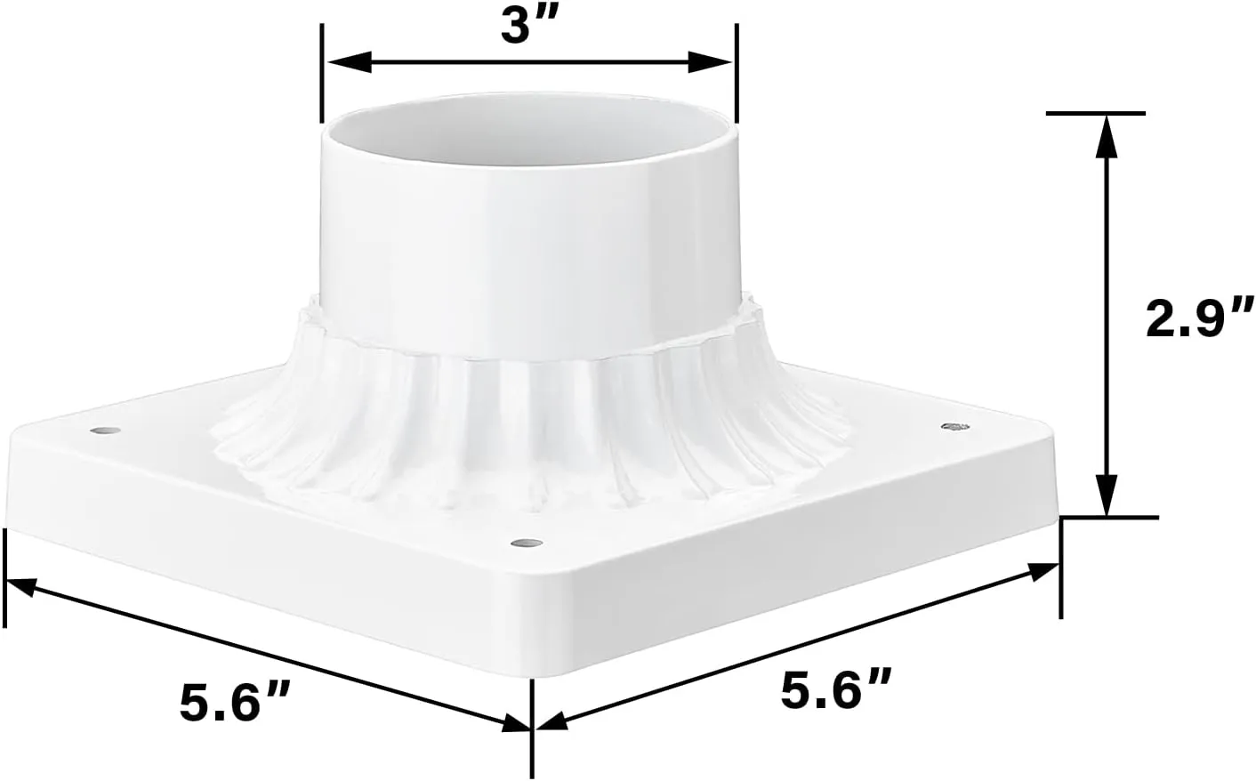 Emliviar Pier Mount Base, Cast Aluminum 3" Pier Mount Adapter in White Finish, 20069 WH