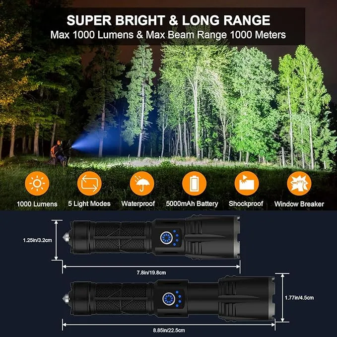 ErayLife Rechargeable Flashlights High Lumens Battery Powered, Powerful Handheld Flashlights for Home Power Outage Camping Emergencies, IP65 Waterproof, Adjustable Focus, 5 Lighting Modes, USB Output