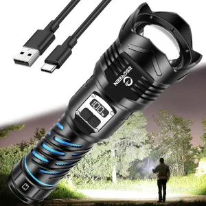 Esgreen Super Bright Rechargeable Flashlights High Brightness 2000 Lumens, Powerful Long Range LED Strong Big Flash Lights, Long Lasting USB C, LCD Digital Display, 5 Modes, Double Switches