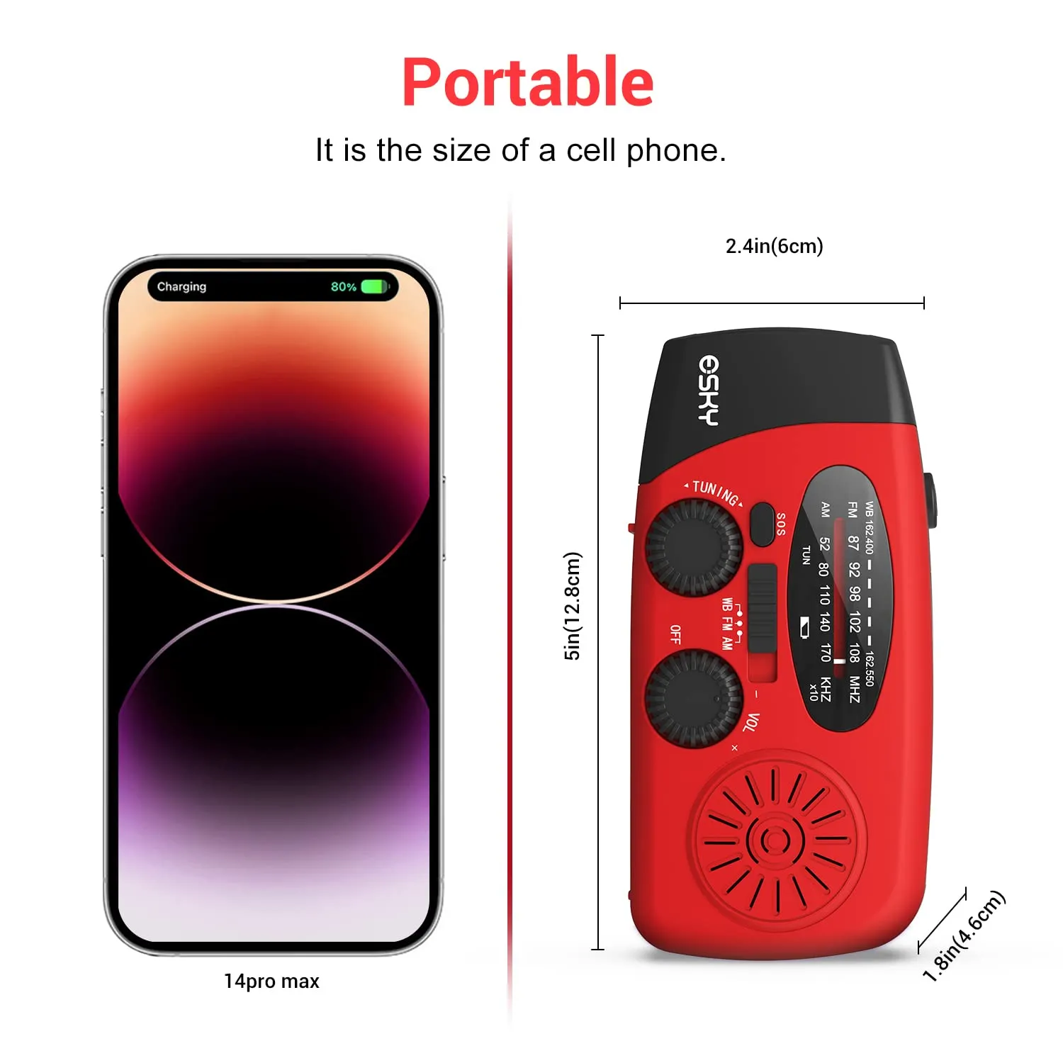 Esky Emergency Hand Crank Radio with 3 LED Flashlight, AM/FM/NOAA Portable Weather Radio with 2000mAh Power Bank Phone Charger, Solar Powered Rechargeable Radio for Indoor Survival Camping, SOS Alarm