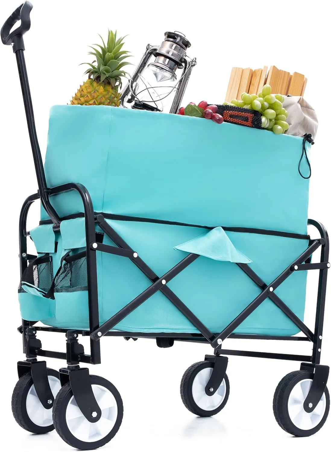 ESPIDOO Foldable Utility Wagon Cart: Heavy-Duty Metal Frame with All-Terrain Wheels & 3-Pcs Plastic Liners for Camping, Beach, Grocery Shopping - Compact & Lightweight Design for Outdoor Enthusiasts