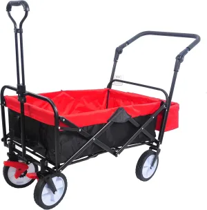 ESPIDOO Heavy Duty Folding Utility Wagon: 150LBS Capacity Steel Frame Cart - 600D PVC Fabric & 360° Wheels for Outdoor/Garden/Beach - Adjustable Handles & Drink Holder for Parents & Shoppers