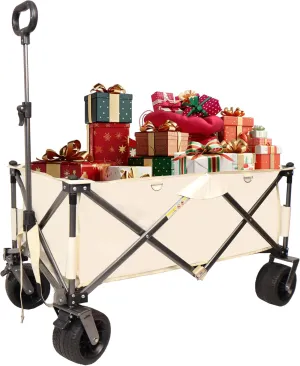ESPIDOO Heavy Duty Folding Wagon Cart: Collapsible Utility Cart with Big Wheels & Adjustable Handle for Beach, Camping, Shopping and Outdoor - 230Lbs Capacity Steel Frame for Adults & Families