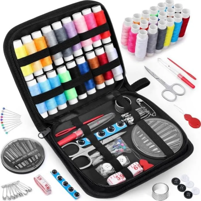 Essential Sewing Kit with Needles & Threads – Home Sewing Starter Set for Beginners, Travel, and Emergency Repairs (Large Bag 131pcs)