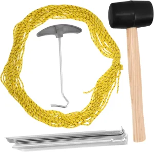 Essential Tent Camping Accessories 10pc Set Stakes Spikes Hammer and Rope Easy to Carry for Quick Setup