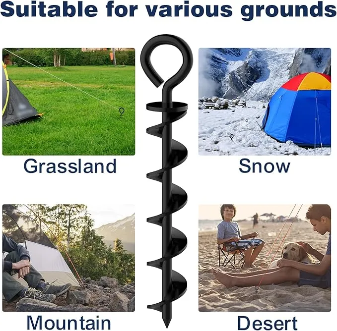 Eurmax USA Canopy Tent Stakes Dog Tie Out Stakes Corkscrew Shape Steel Trampoline Stakes with Iron Rod Installation Tool & 2 Wind Ropes - Set of 2 (Black)