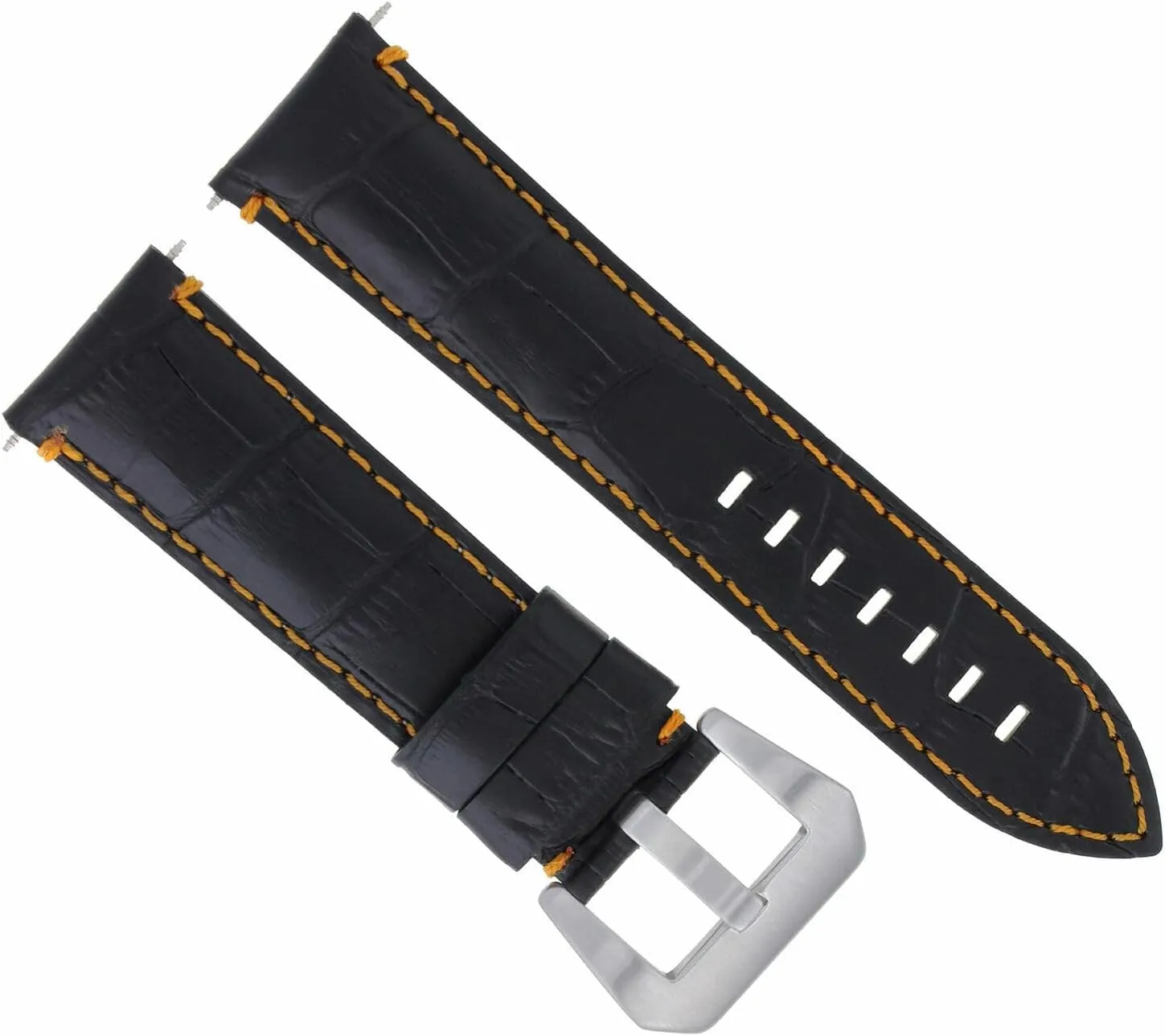 Ewatchparts 24mm Leather Watch Band Strap Compatible With Breitling Navitimer Chronomat Avenger Black With Orange Stitching