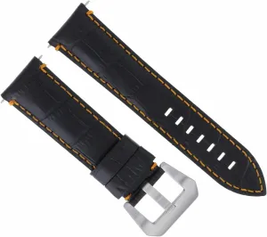 Ewatchparts 24mm Leather Watch Band Strap Compatible With Breitling Navitimer Chronomat Avenger Black With Orange Stitching