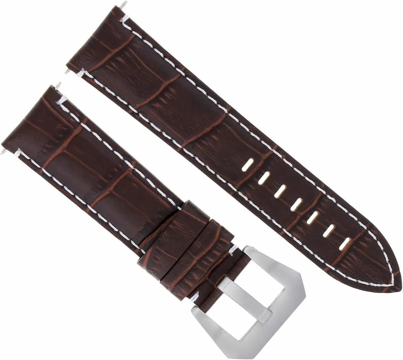 Ewatchparts 24mm Leather Watch Band Strap Compatible With Breitling Navitmer, Colt,Chronomat Brown With White Stitching