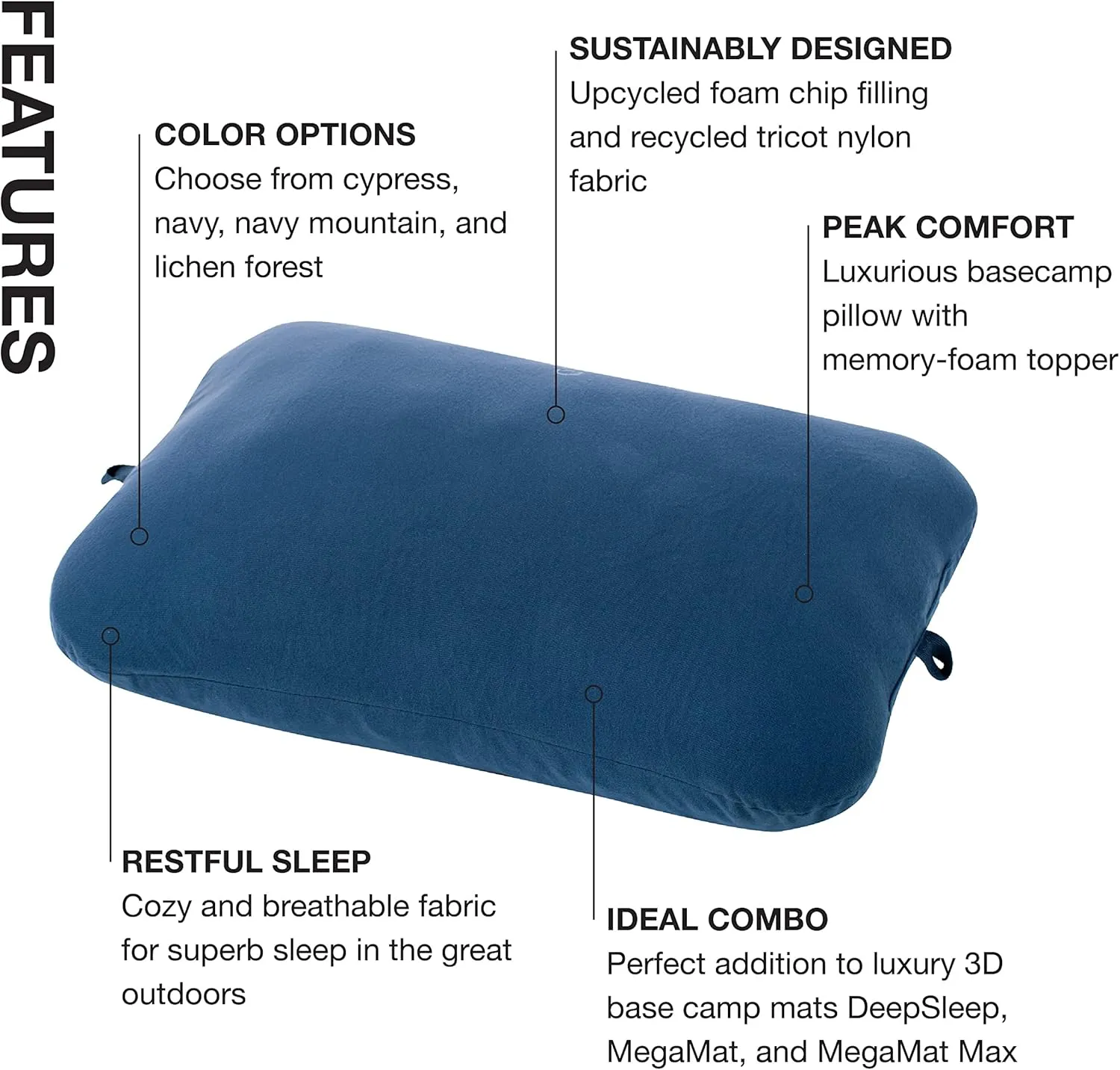 Exped Trailhead Pillow | Memory Foam Camping Pillow | Plush & Luxurious Camping Pillow | Large & Comfortable Travel Pillow, Navy, One Size
