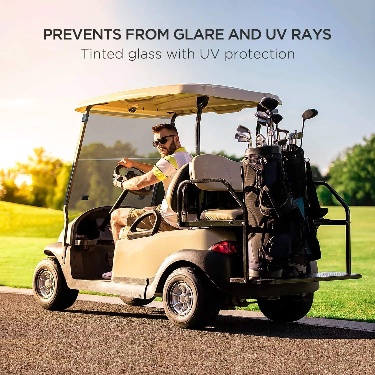 Ezgo Golf Cart Windshield Ezgo TXT Windshield Replacement for Front Fits 1995 to 2013 Ezgo TXT and Medalist Models Foldable Tinted UV Protection and Impact Resistant PC Shield