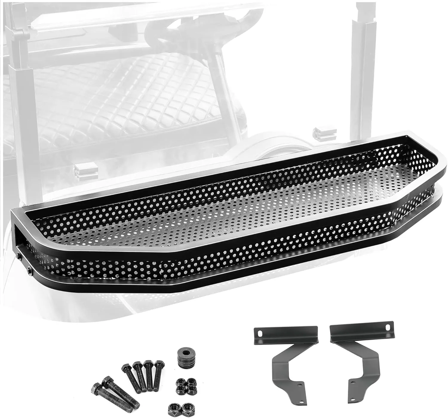 EZGO RXV Front Cargo Basket, Clay Outer Utility with Mounting Brakets for Gas & Electric Golf Carts, Heavy-Duty Steel Drop Mesh Storage Rack