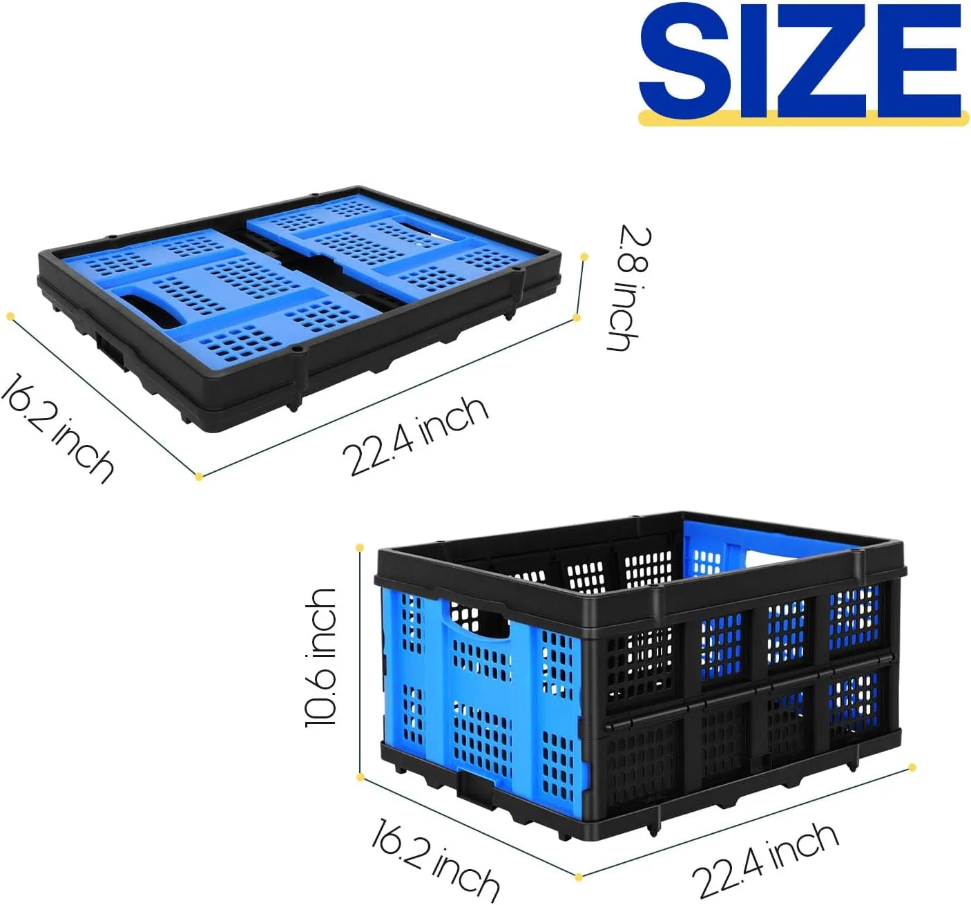 FAHKNS 60L Portable Collapsible Storage Bins,Large Capacity Foldable Milk Crates,Heavy Duty Storage Container for Bethroom,Office,Outdoor,Warehouse,Garden,Toys,Foldable Utility Crates for Organizing