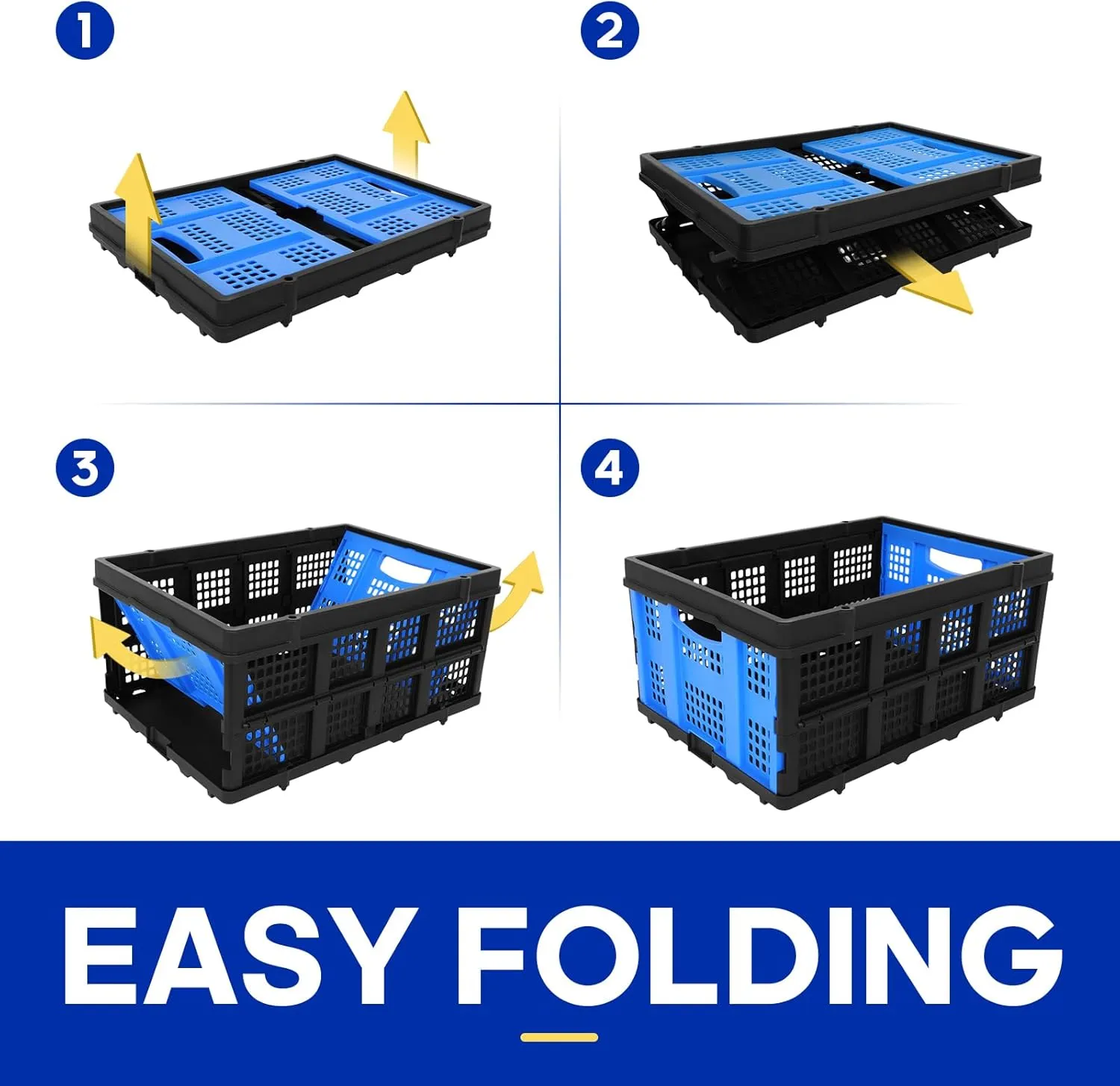 FAHKNS 60L Portable Collapsible Storage Bins,Large Capacity Foldable Milk Crates,Heavy Duty Storage Container for Bethroom,Office,Outdoor,Warehouse,Garden,Toys,Foldable Utility Crates for Organizing