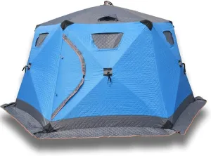 Family Camping Tent Pop Up Cotton Tent for 5-6 People, Automatic Opening Hexagonal Hydraulic Winter Tent for Hiking, Fishing, and Festivals - Blue