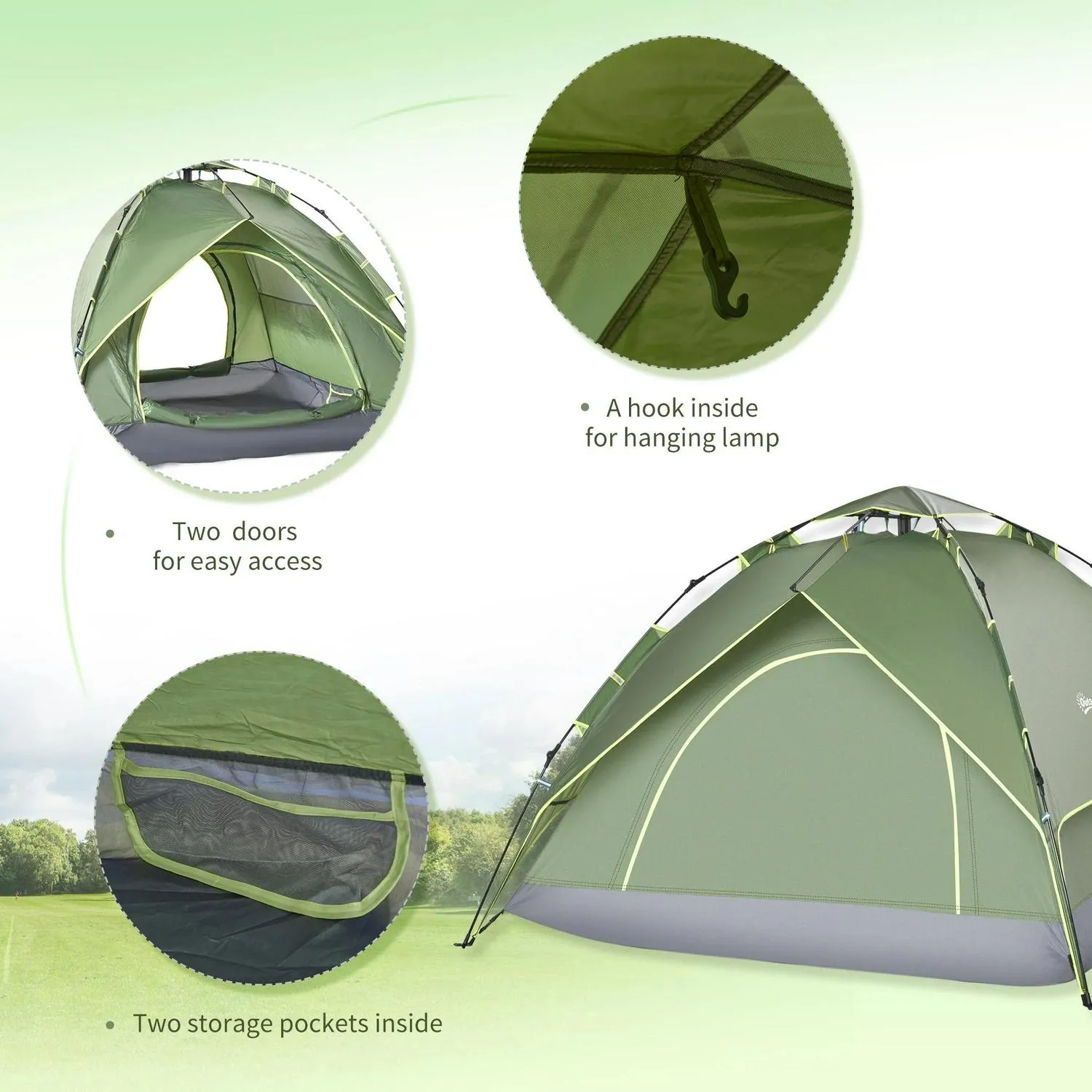 Family For Travel Pop Shelter Man Up Client-approved 3 Hiking Camping Double Outsunny Portable Flexible Festival Layer Automatic Tent