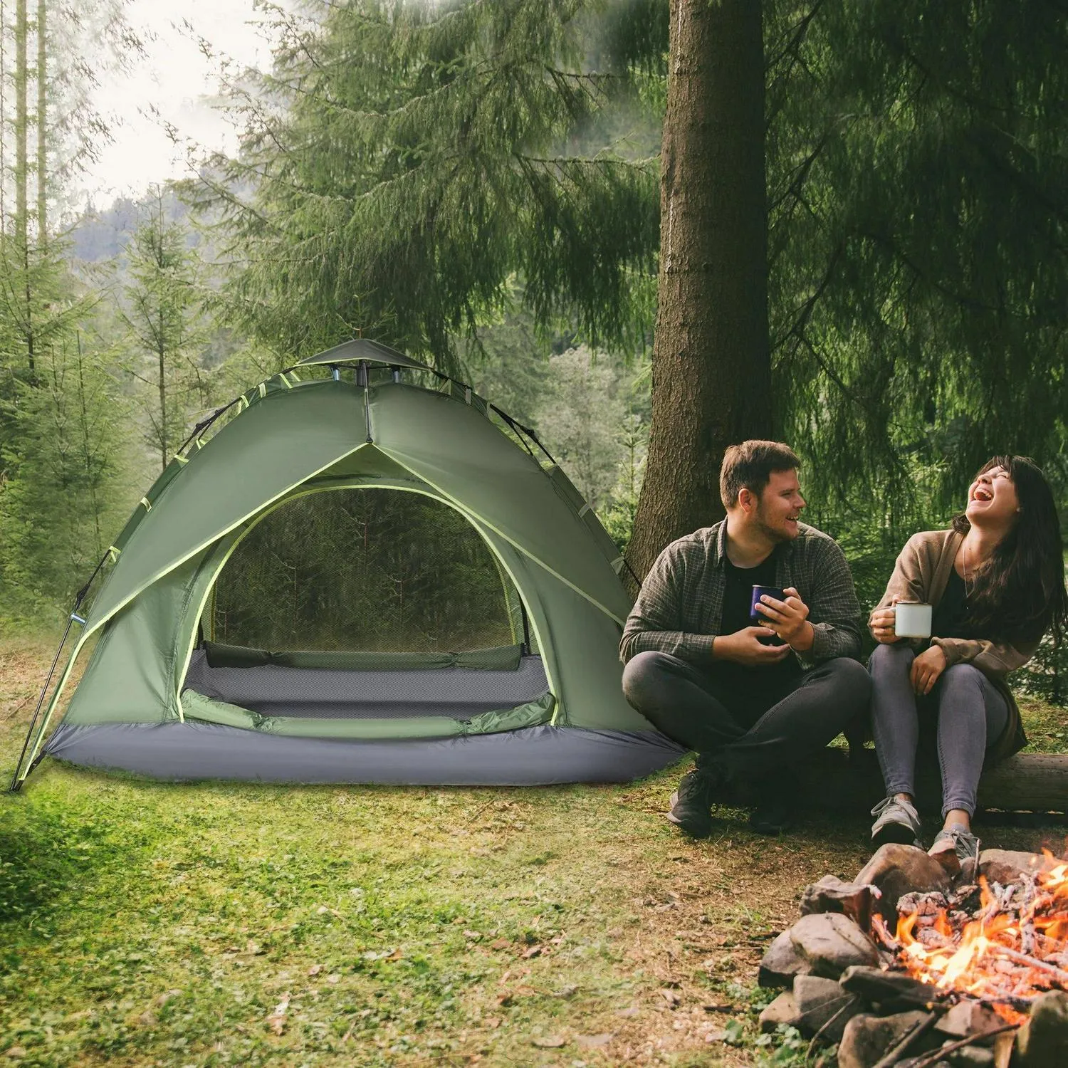 Family For Travel Pop Shelter Man Up Client-approved 3 Hiking Camping Double Outsunny Portable Flexible Festival Layer Automatic Tent