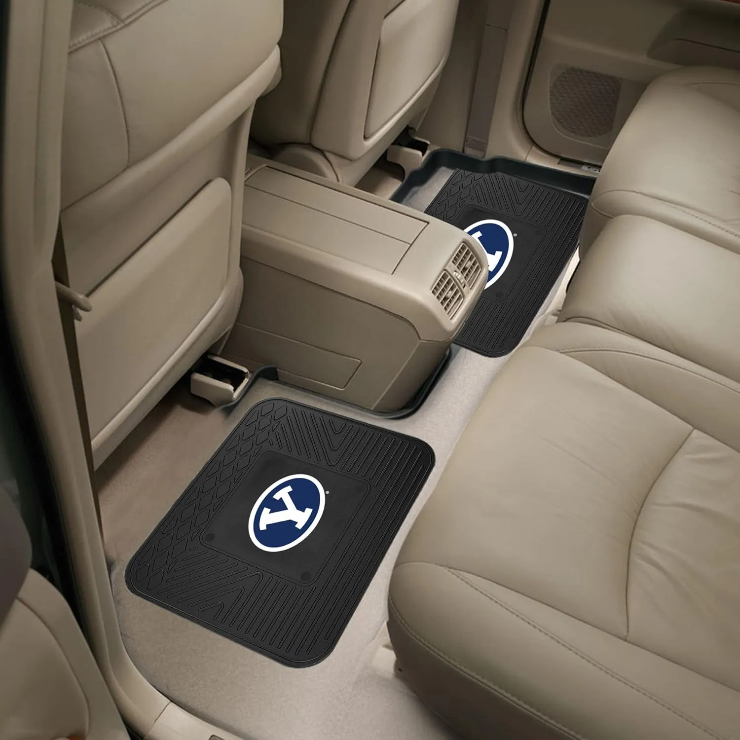 FANMATS 12256 NCAA BYU Cougars Back Row Utility Car Mats - 2 Piece Set, 14in. x 17in., All Weather Protection, Universal Fit, Deep Resevoir Design, Molded Team Logo