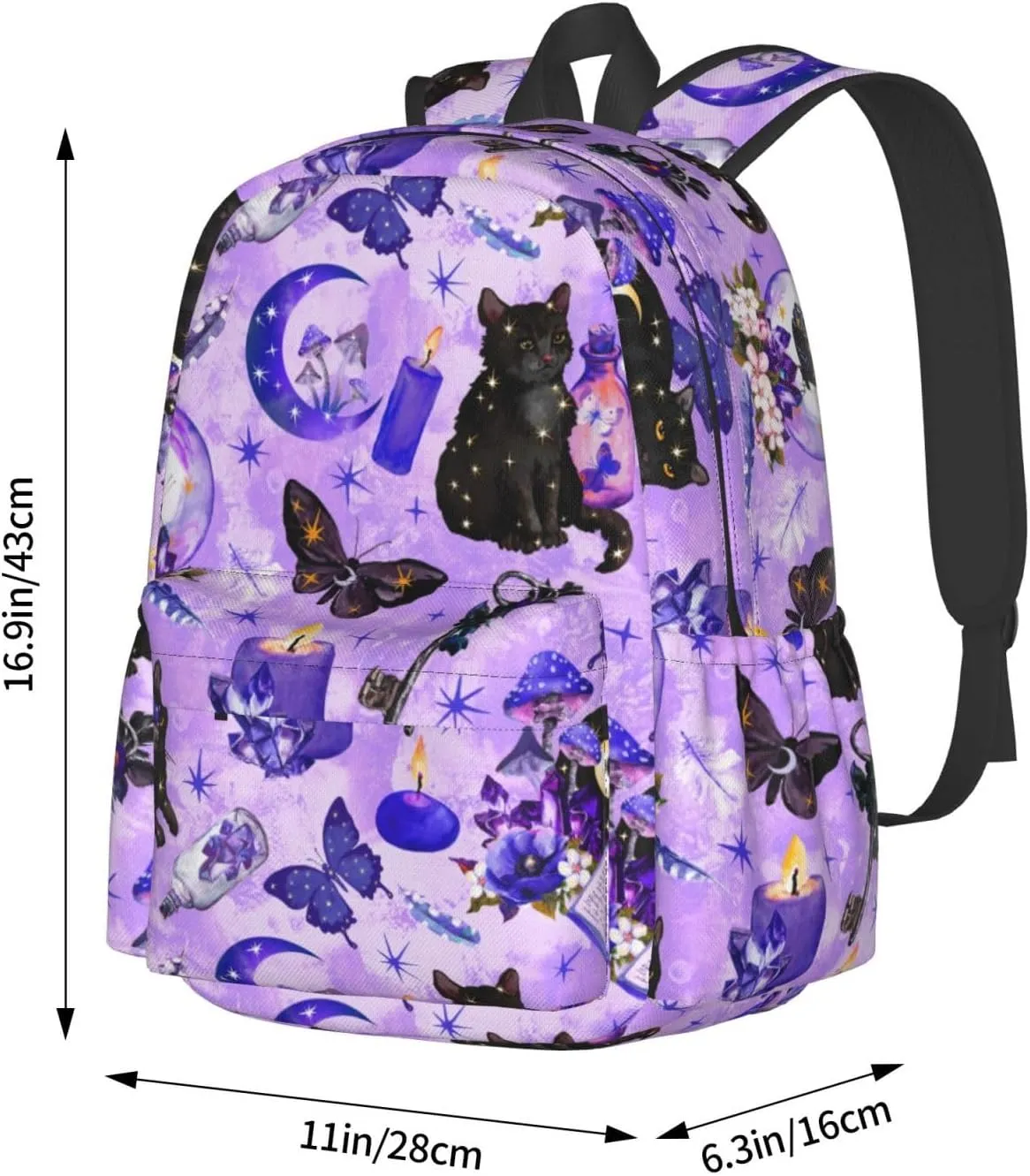Fashion College Backpack Rucksack Travel Bookbag Compatible with Witchy Witch Goth Black Cat Mushroom, Multifunction Laptop Rucksack with Comfortable Shoulder Strap for High College Men Women