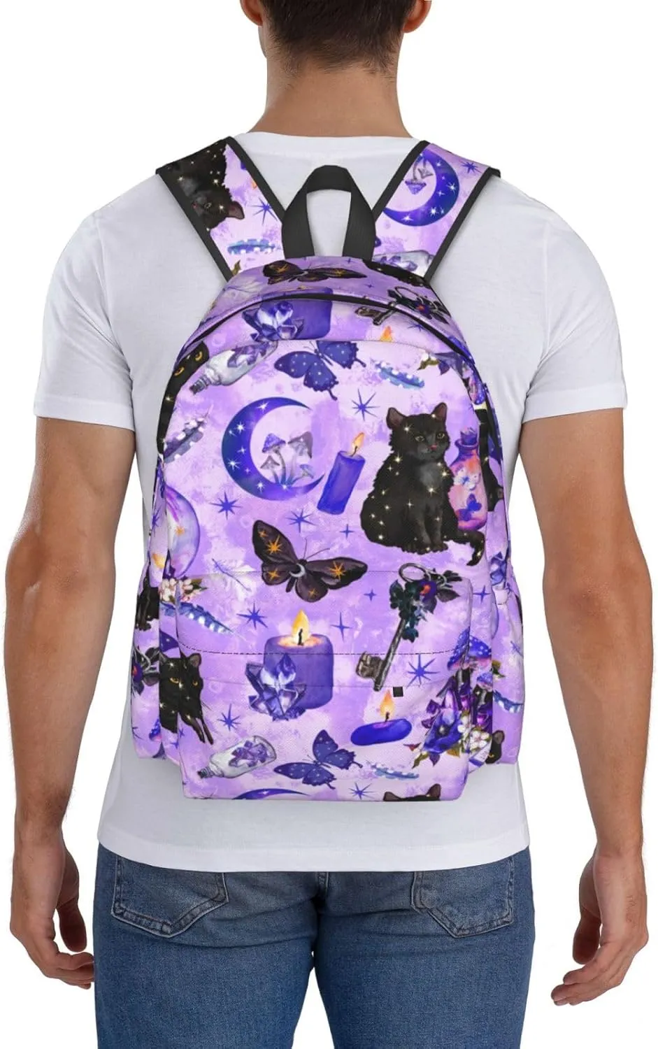 Fashion College Backpack Rucksack Travel Bookbag Compatible with Witchy Witch Goth Black Cat Mushroom, Multifunction Laptop Rucksack with Comfortable Shoulder Strap for High College Men Women