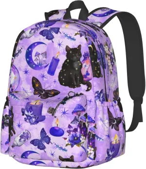 Fashion College Backpack Rucksack Travel Bookbag Compatible with Witchy Witch Goth Black Cat Mushroom, Multifunction Laptop Rucksack with Comfortable Shoulder Strap for High College Men Women
