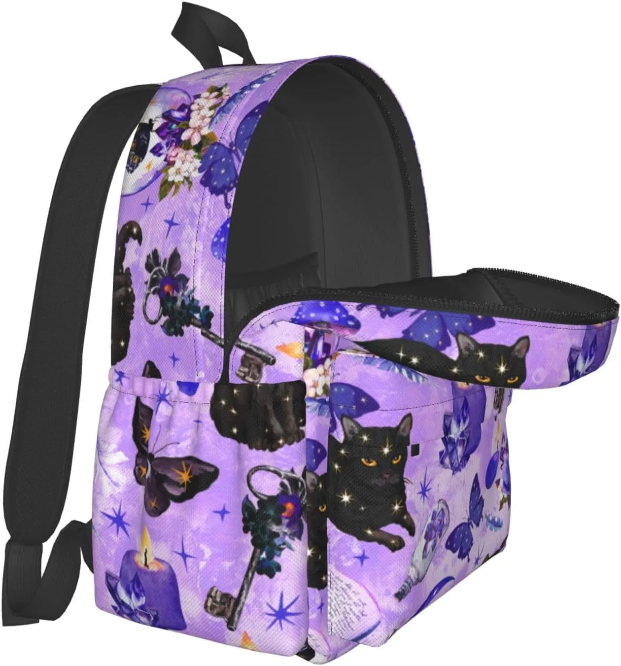 Fashion College Backpack Rucksack Travel Bookbag Compatible with Witchy Witch Goth Black Cat Mushroom, Multifunction Laptop Rucksack with Comfortable Shoulder Strap for High College Men Women