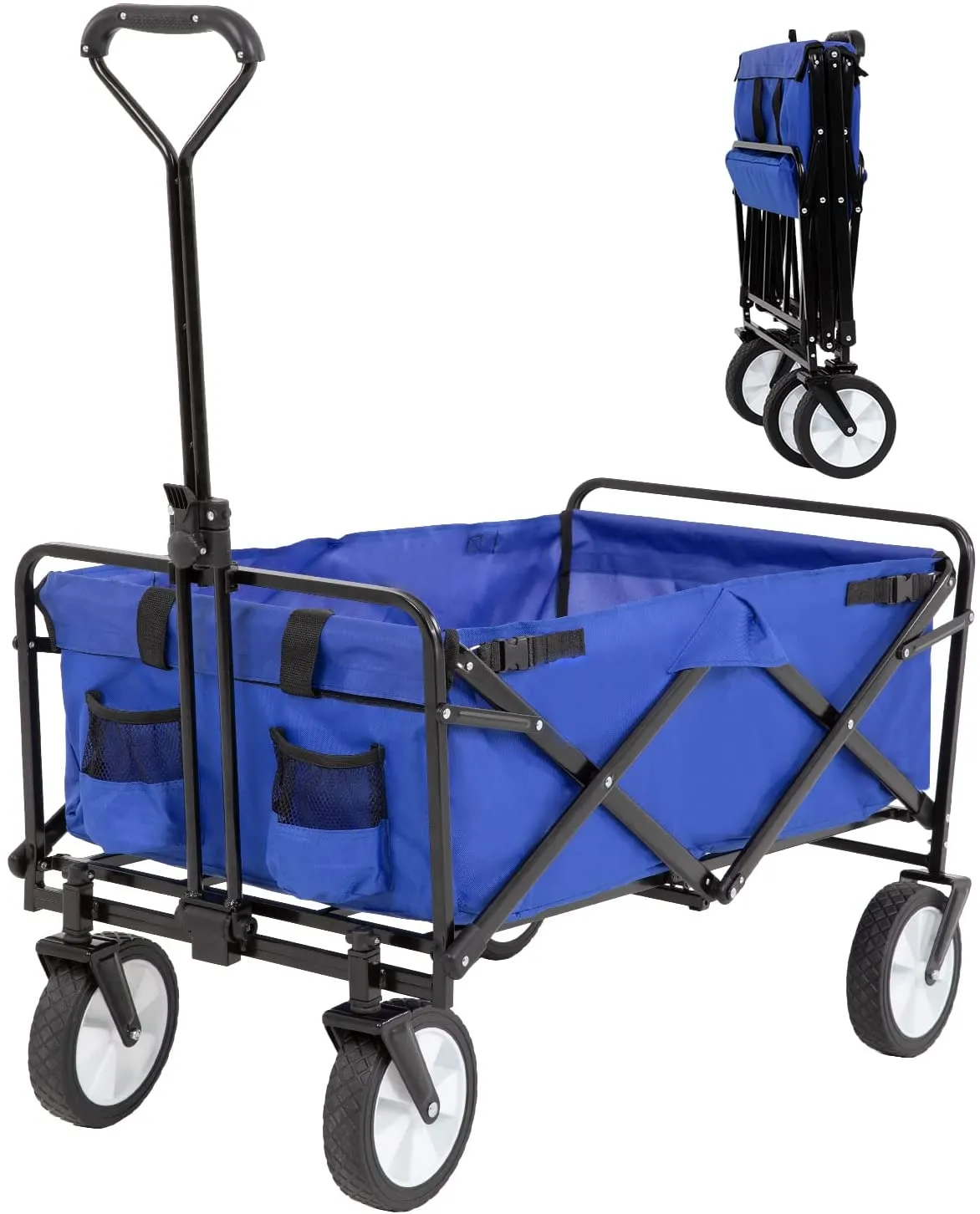 FDW  Collapsible Folding Wagon Garden Cart Beach Wagon Grocery Wagon All-Terrain Wheels Garden Grocery Wagon for Shopping Park Picnic, Beach Trip, Outdoor Activities, Camping (Blue)