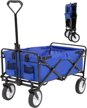 FDW  Collapsible Folding Wagon Garden Cart Beach Wagon Grocery Wagon All-Terrain Wheels Garden Grocery Wagon for Shopping Park Picnic, Beach Trip, Outdoor Activities, Camping (Blue)