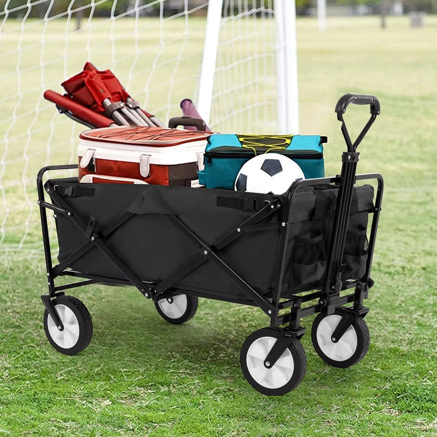 FDW  Collapsible Folding Wagon Garden Cart Beach Wagon Grocery Wagon All-Terrain Wheels Garden Grocery Wagon for Shopping Park Picnic, Beach Trip, Outdoor Activities, Camping (Blue)