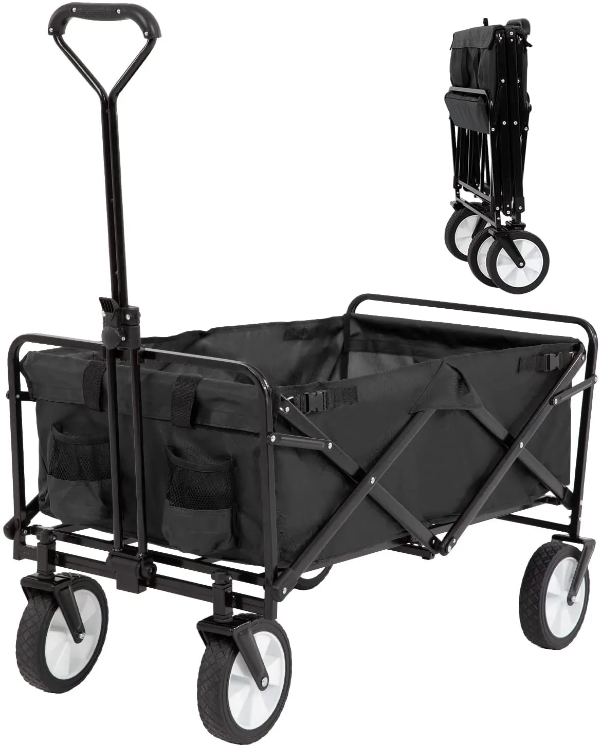 FDW  Collapsible Folding Wagon Garden Cart Beach Wagon Grocery Wagon All-Terrain Wheels Garden Grocery Wagon for Shopping Park Picnic, Beach Trip, Outdoor Activities, Camping (Blue)