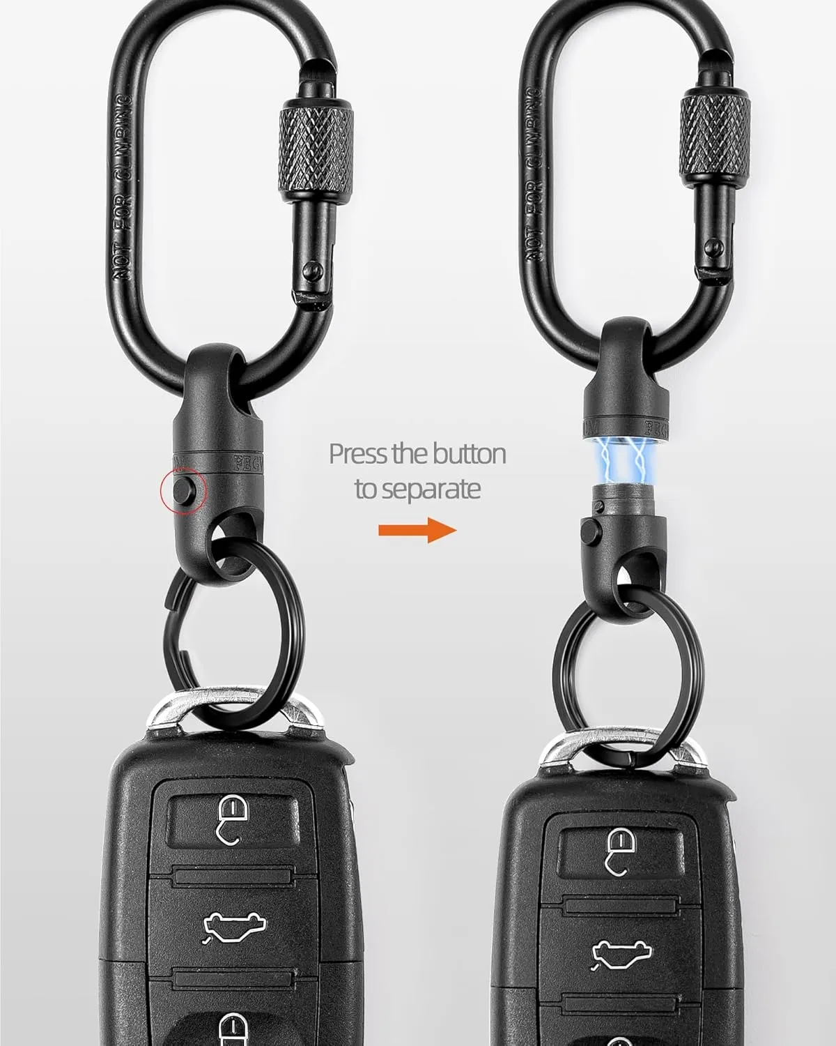 FEGVE Titanium Quick Release Magnetic Keychain with Carabiner Clip and Key Ring for Ourdoor Camping -Security Lock Design