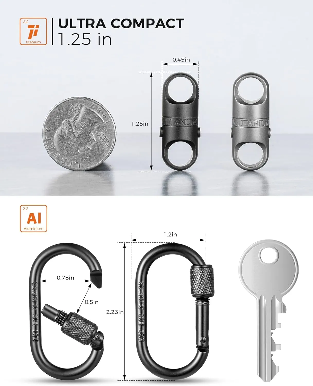 FEGVE Titanium Quick Release Magnetic Keychain with Carabiner Clip and Key Ring for Ourdoor Camping -Security Lock Design