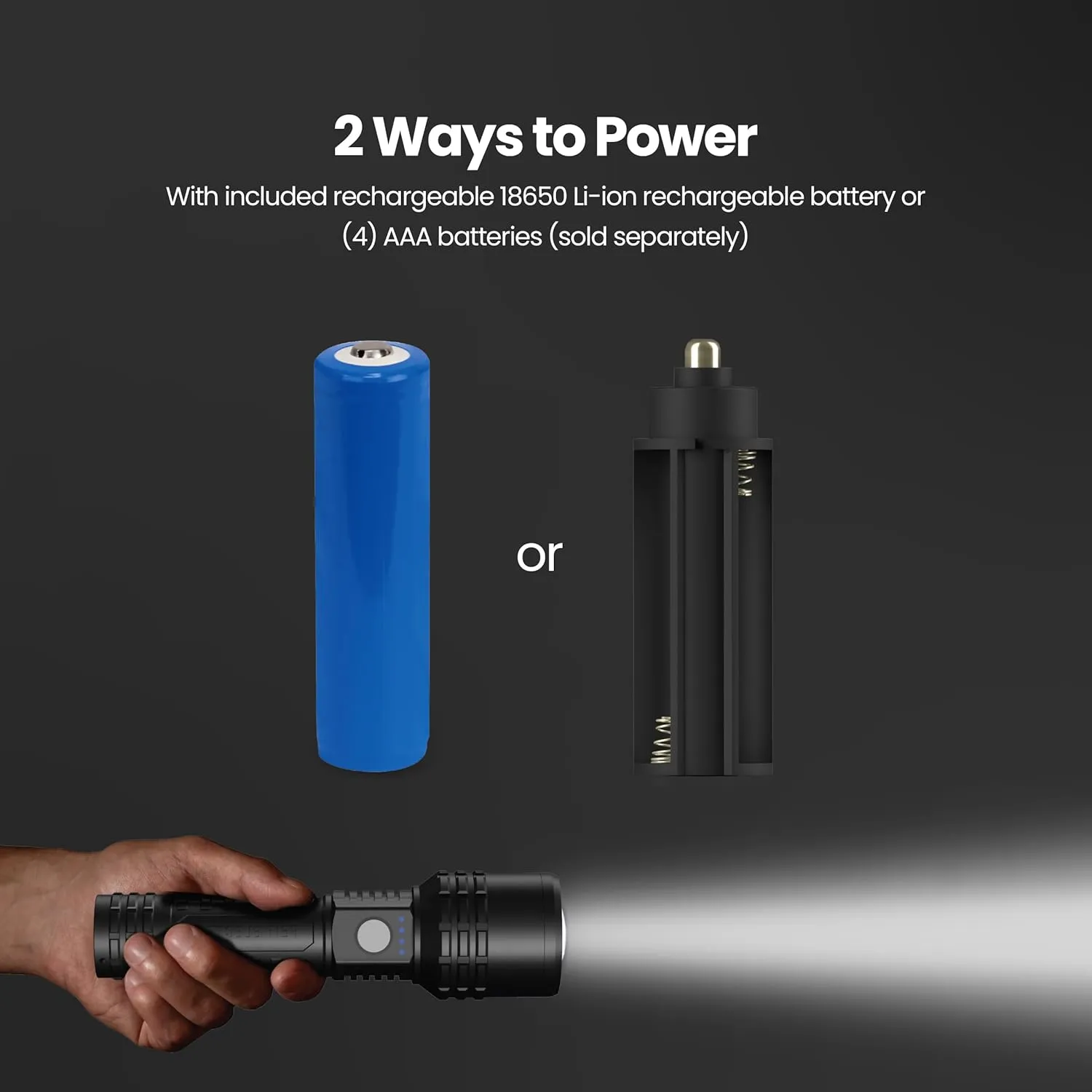 Feit Electric Long Range Flashlight, 2000 Lumens, Aircraft-Grade Aluminum, Rechargeable USB-C and AAA Battery Compatible, Flex Power with 3 Light Modes, Built-in USB Port, FLR2000/LT/FLEX