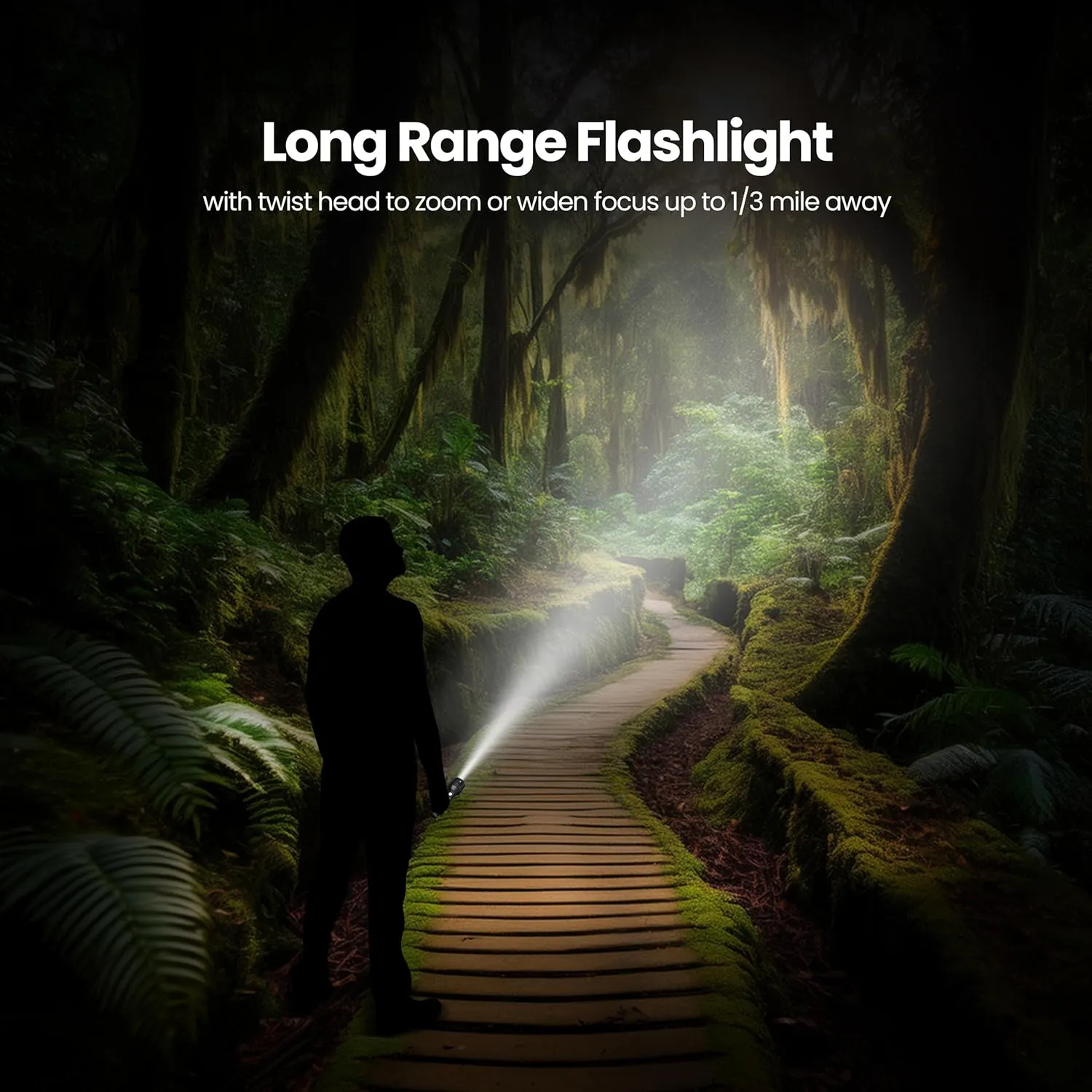 Feit Electric Long Range Flashlight, 2000 Lumens, Aircraft-Grade Aluminum, Rechargeable USB-C and AAA Battery Compatible, Flex Power with 3 Light Modes, Built-in USB Port, FLR2000/LT/FLEX