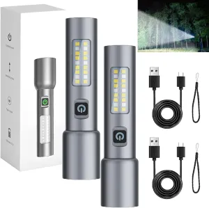 FETNHU Ultra-Bright Zoomable Flashlight,Copenrain Flashlight,Led Rechargeable Tactical Flashlights High Lumens,Super Bright Waterproof Zoomable Emergencies Handheld Spotlight for Camping (2PCS)