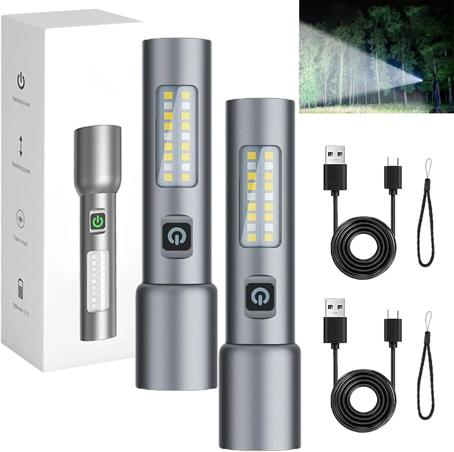 FETNHU Ultra-Bright Zoomable Flashlight,Copenrain Flashlight,Led Rechargeable Tactical Flashlights High Lumens,Super Bright Waterproof Zoomable Emergencies Handheld Spotlight for Camping (2PCS)