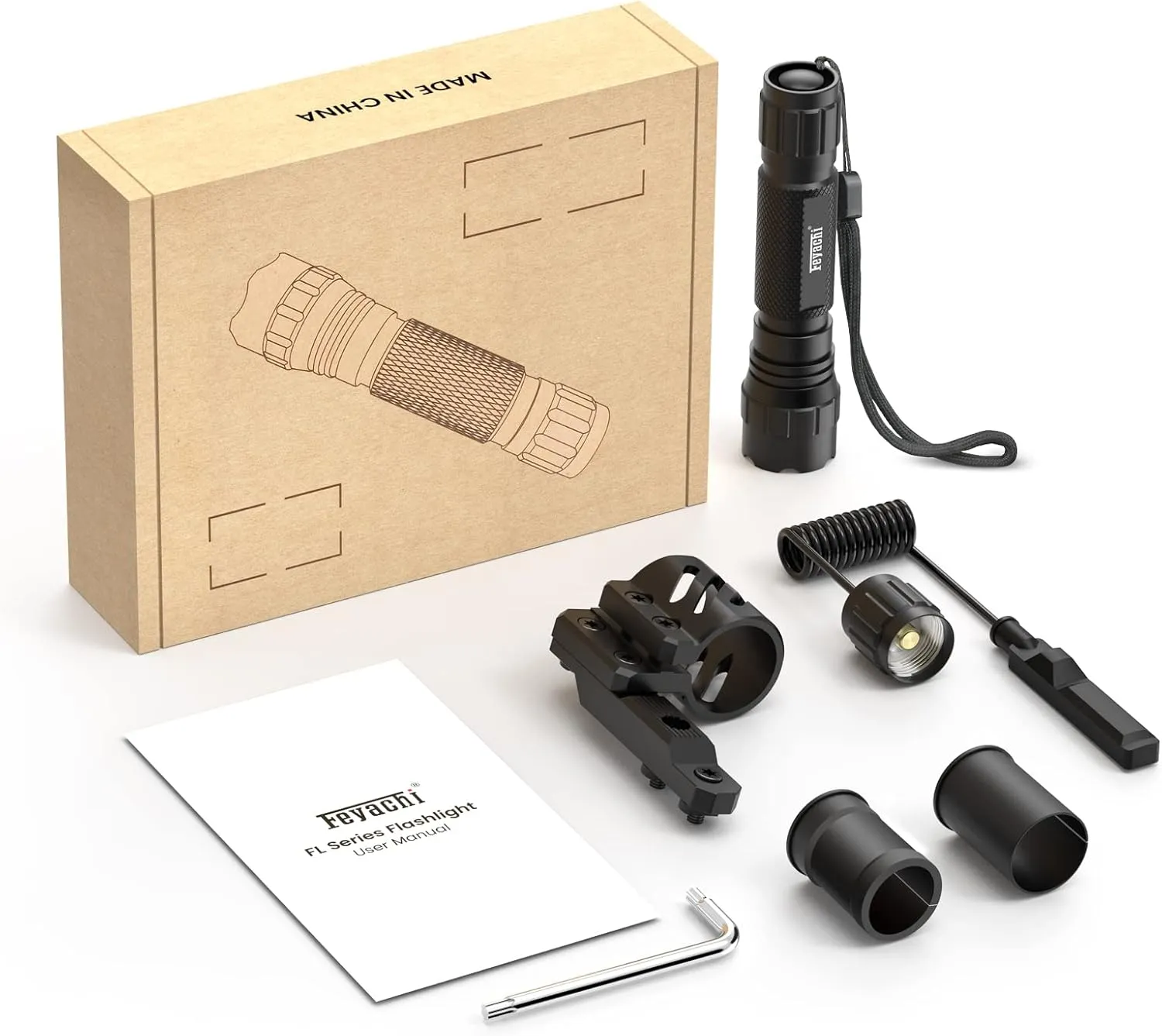 Feyachi Tactical Flashlight 1200 Lumens, with Offset Mount & Pressure Switch, 200m Beam, 4H Runtime, Rainproof and Shockproof