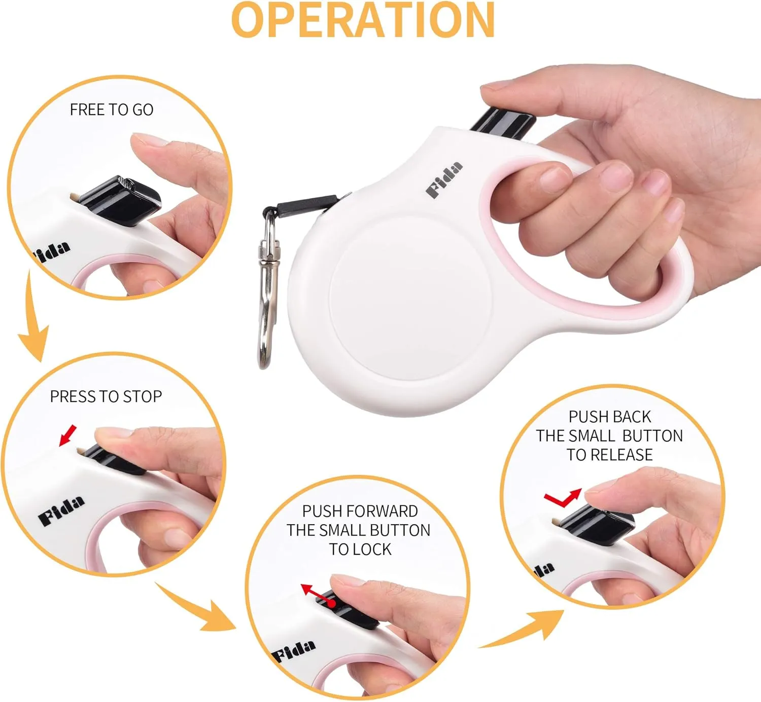 Fida Retractable Dog Leash, 16 ft Dog Walking Leash for Small Dogs up to 26lbs, Tangle Free, White