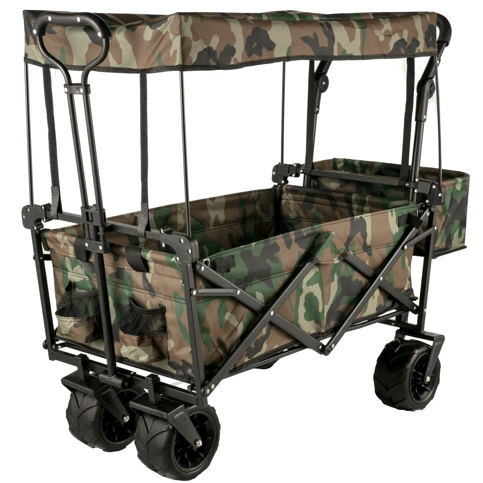 (FINAL PRICES ARE LOWER ON OUR SITE!) VEVOR Collapsible Folding Wagon with Removable Canopy, Heavy Duty Foldable Wagon Utility Cart for Garden, Camping, Grocery Cart, Beach Wagon Cart with Wheels and Rear Storage, Camouflage