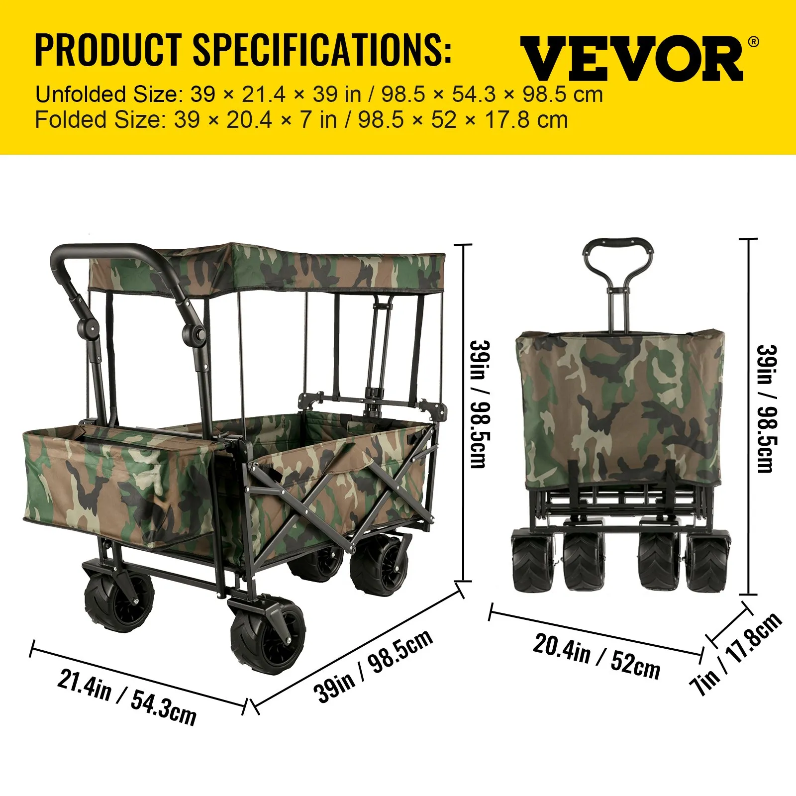 (FINAL PRICES ARE LOWER ON OUR SITE!) VEVOR Collapsible Folding Wagon with Removable Canopy, Heavy Duty Foldable Wagon Utility Cart for Garden, Camping, Grocery Cart, Beach Wagon Cart with Wheels and Rear Storage, Camouflage