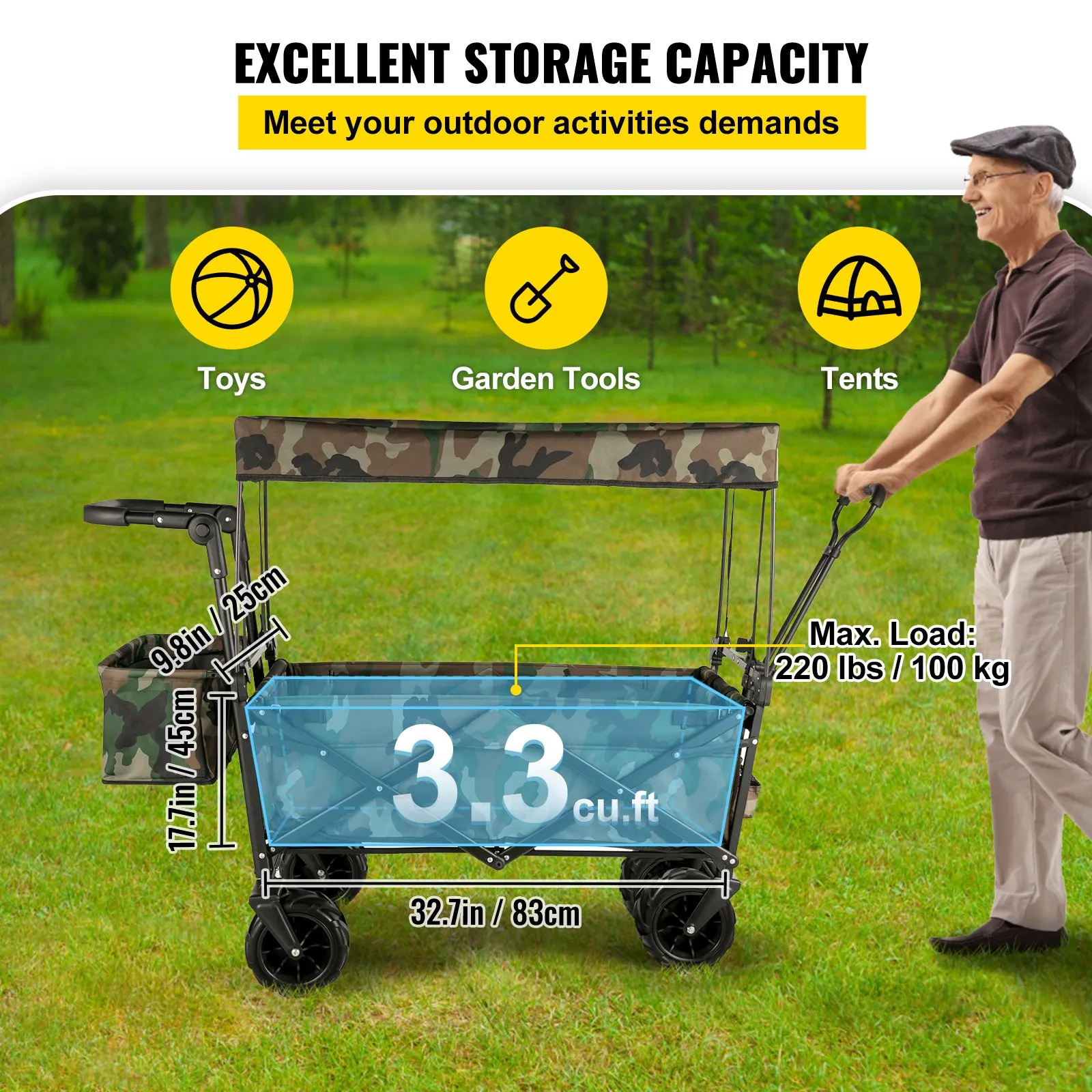 (FINAL PRICES ARE LOWER ON OUR SITE!) VEVOR Collapsible Folding Wagon with Removable Canopy, Heavy Duty Foldable Wagon Utility Cart for Garden, Camping, Grocery Cart, Beach Wagon Cart with Wheels and Rear Storage, Camouflage