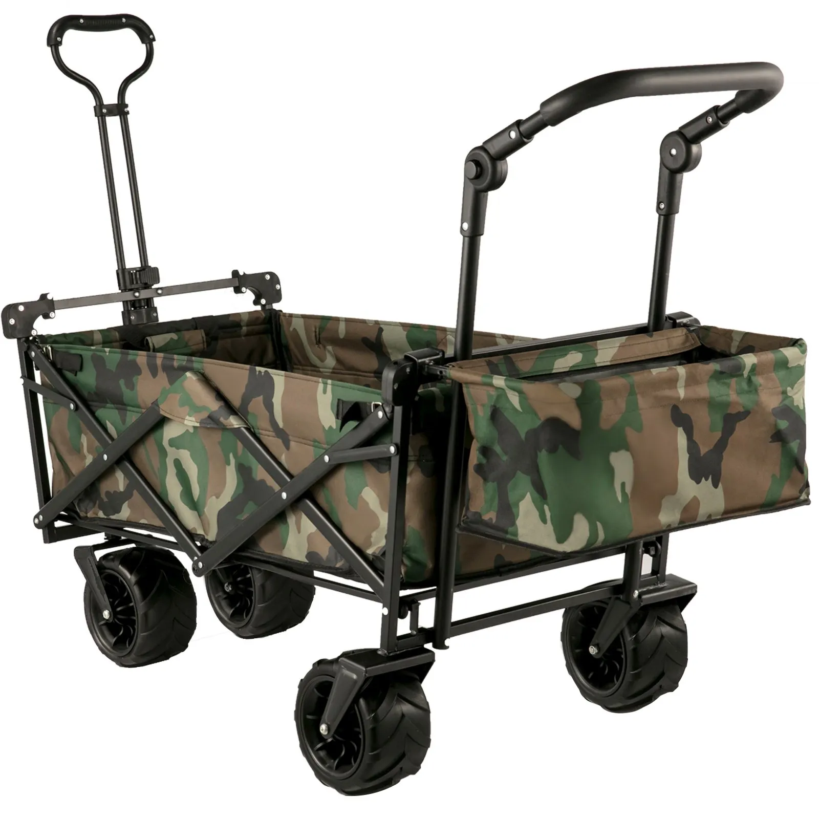 (FINAL PRICES ARE LOWER ON OUR SITE!) VEVOR Collapsible Folding Wagon with Removable Canopy, Heavy Duty Foldable Wagon Utility Cart for Garden, Camping, Grocery Cart, Beach Wagon Cart with Wheels and Rear Storage, Camouflage
