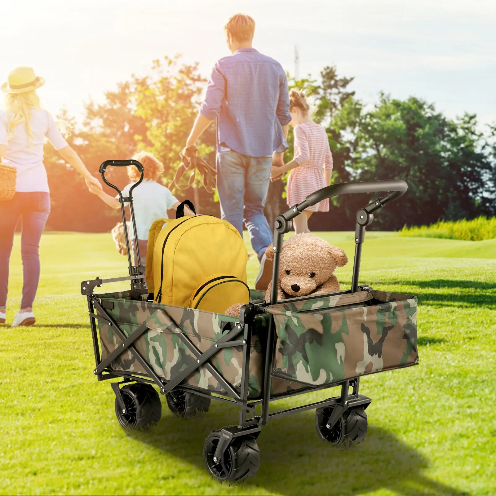 (FINAL PRICES ARE LOWER ON OUR SITE!) VEVOR Collapsible Folding Wagon with Removable Canopy, Heavy Duty Foldable Wagon Utility Cart for Garden, Camping, Grocery Cart, Beach Wagon Cart with Wheels and Rear Storage, Camouflage