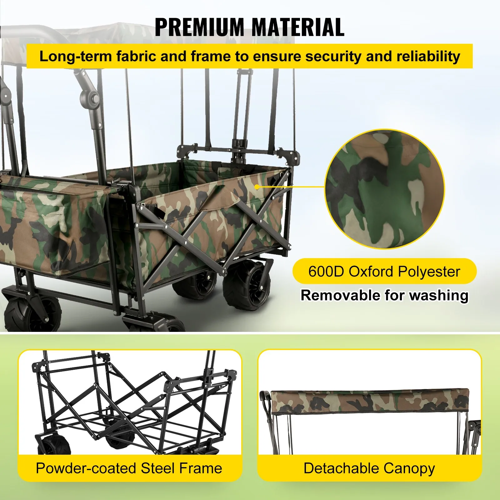 (FINAL PRICES ARE LOWER ON OUR SITE!) VEVOR Collapsible Folding Wagon with Removable Canopy, Heavy Duty Foldable Wagon Utility Cart for Garden, Camping, Grocery Cart, Beach Wagon Cart with Wheels and Rear Storage, Camouflage
