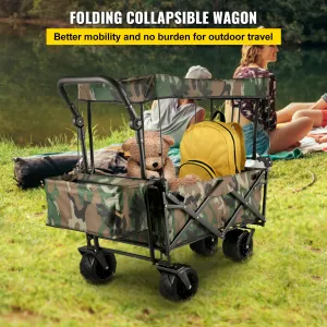 (FINAL PRICES ARE LOWER ON OUR SITE!) VEVOR Collapsible Folding Wagon with Removable Canopy, Heavy Duty Foldable Wagon Utility Cart for Garden, Camping, Grocery Cart, Beach Wagon Cart with Wheels and Rear Storage, Camouflage